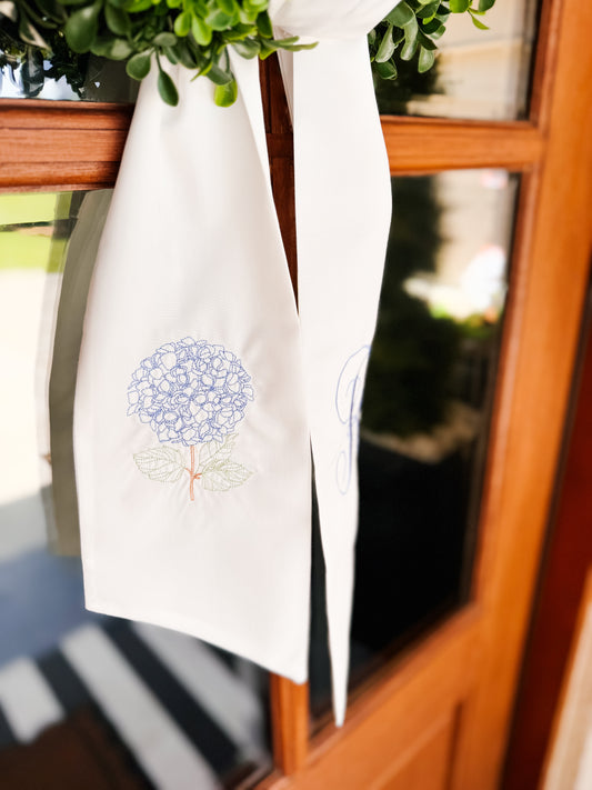 Monogrammed Wreath Sash with Hydrangea Embroidery