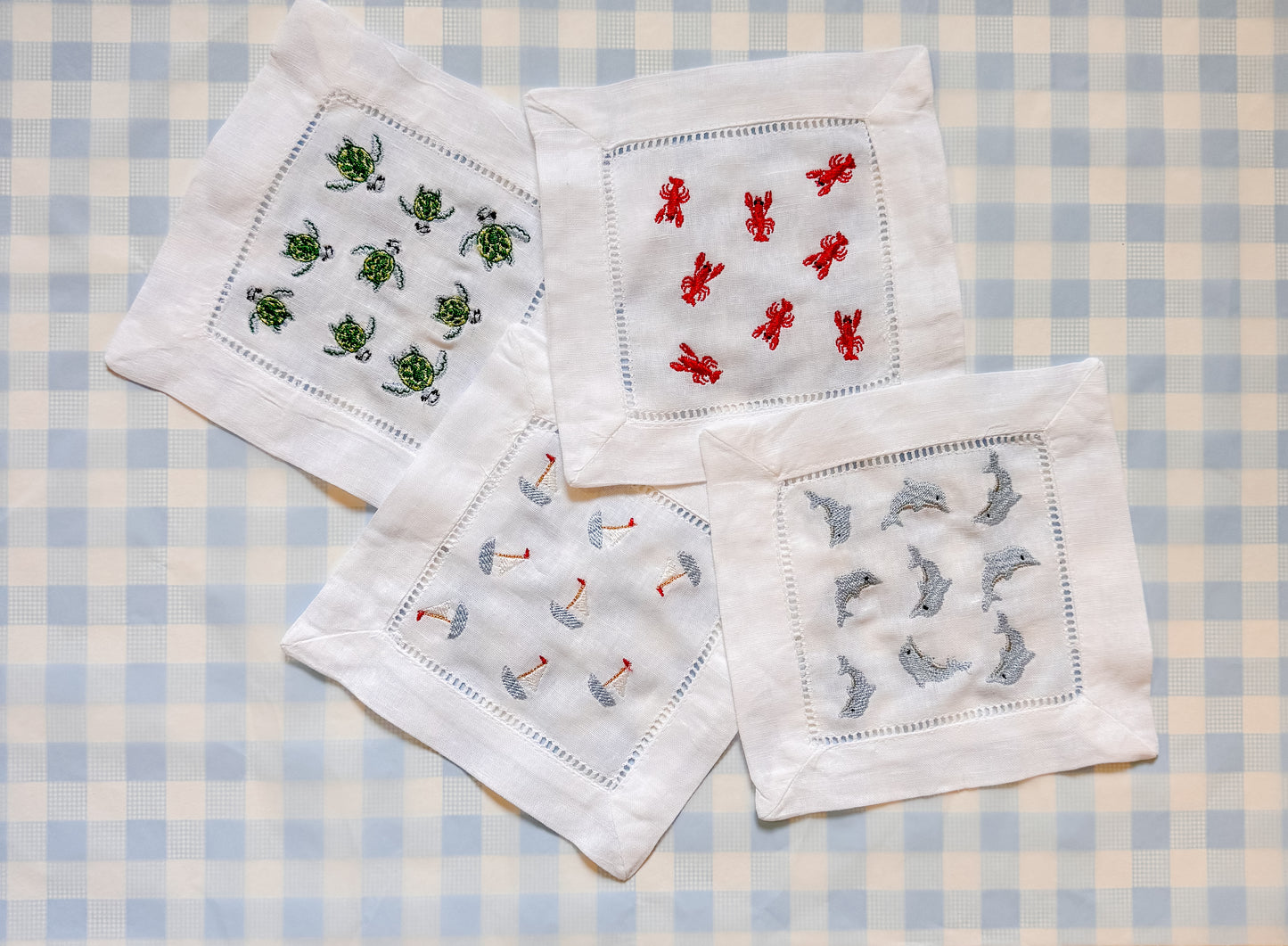 Beachside Embroidered Cocktail Napkins – Set of 4