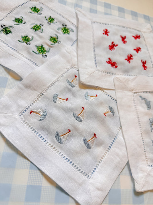 Beachside Embroidered Cocktail Napkins – Set of 4