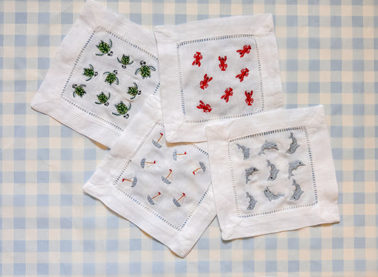 Beachside Embroidered Cocktail Napkins – Set of 4